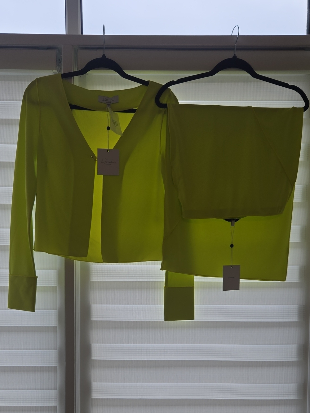 L'Academie Neon Yellow V-Neck Top with Skirt